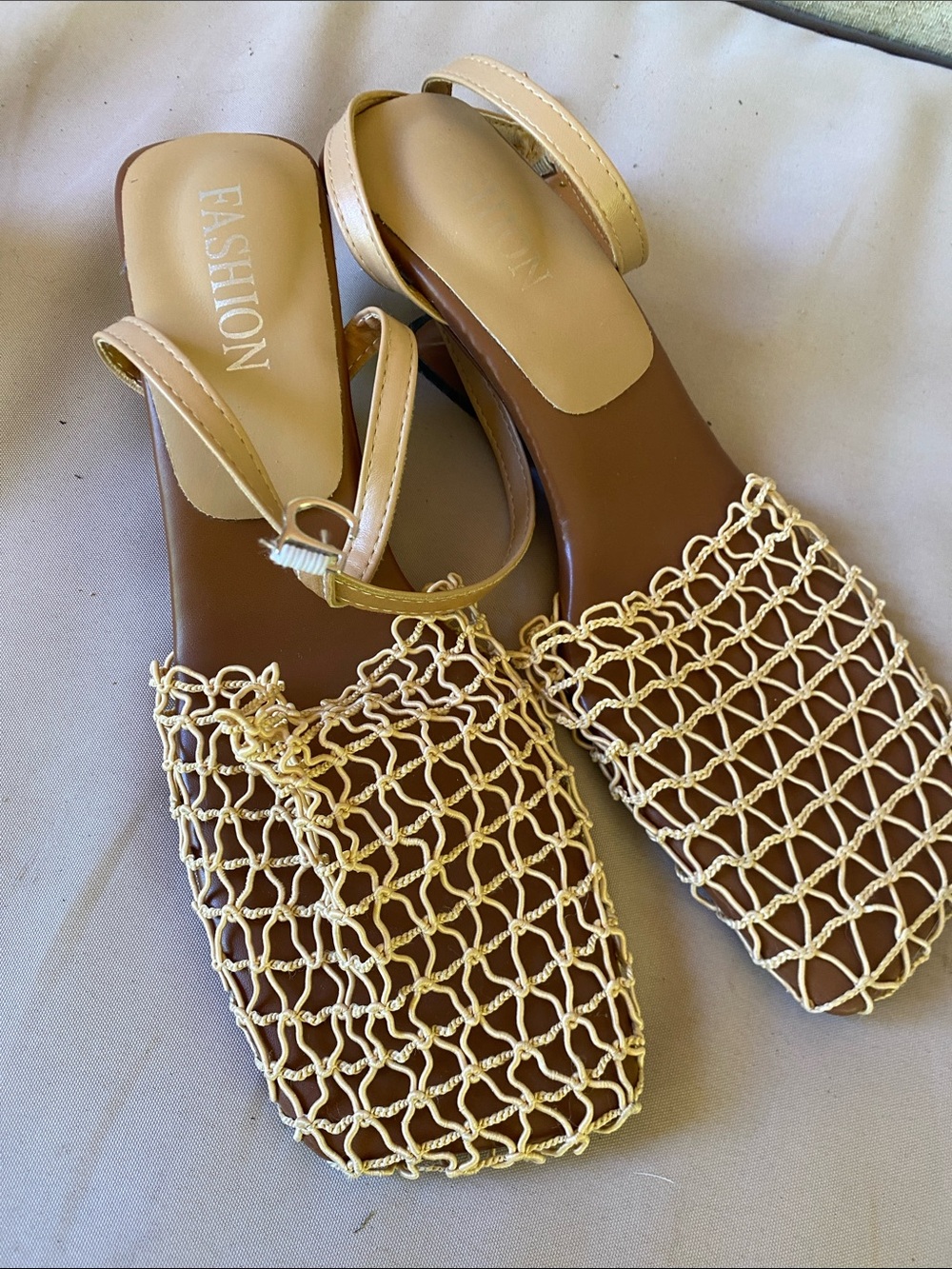 Fashion Beige Braided Slingback Sandals - Women's